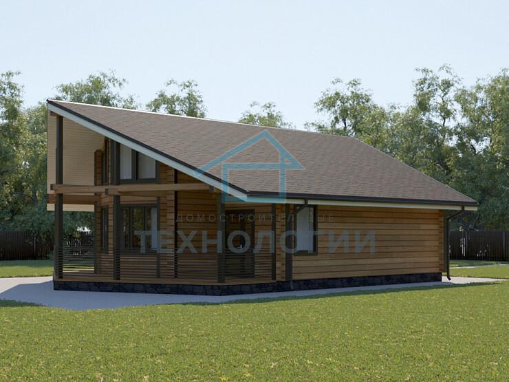 Дом шале из бруса в полтора этажа 10х11 с террасой Вея