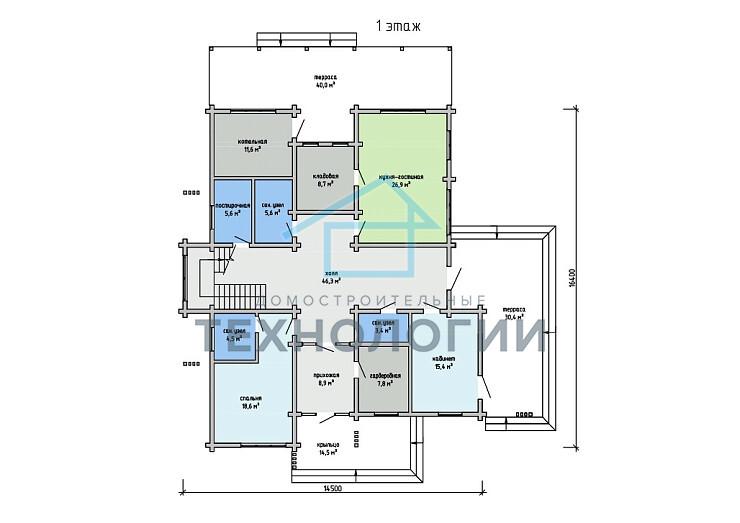 Двухэтажный дом из бруса 14х16 проект Жилена