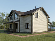 Дом шале из бруса в 1,5 этажа 9х12 с террасой Санда