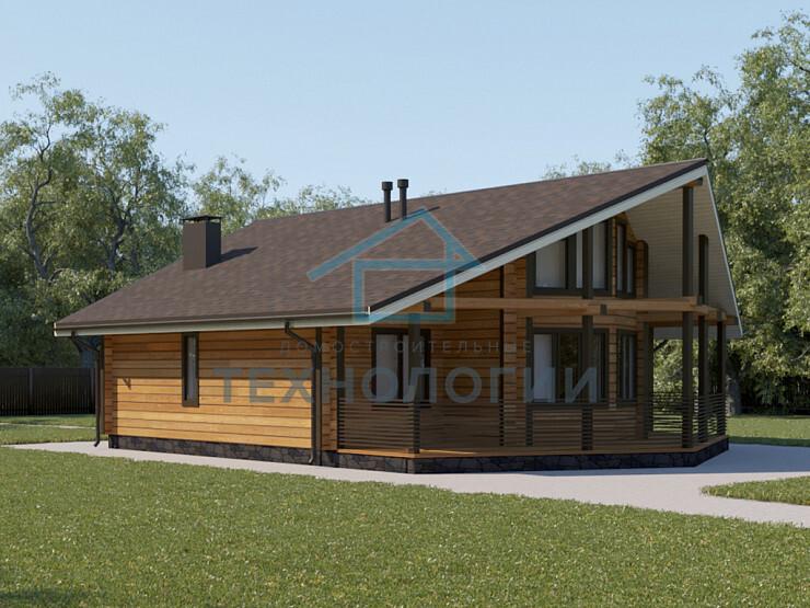 Дом шале из бруса в полтора этажа 10х11 с террасой Вея