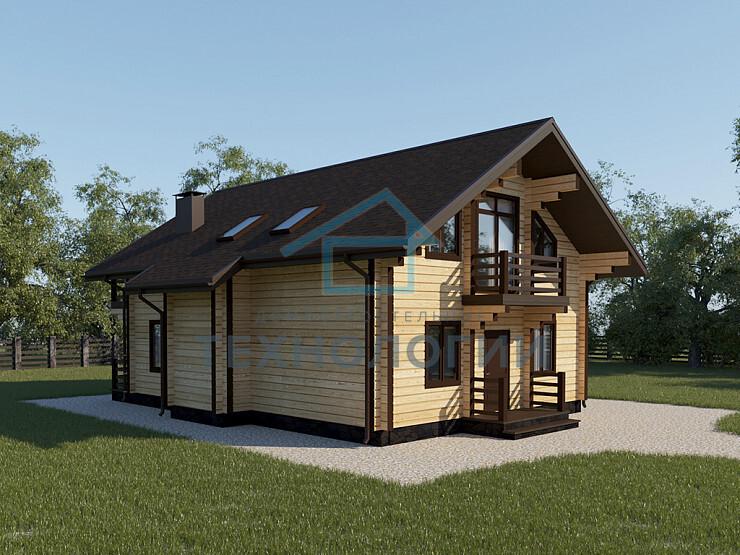 Дом шале из бруса в полтора этажа 9х11 с террасой Орислав