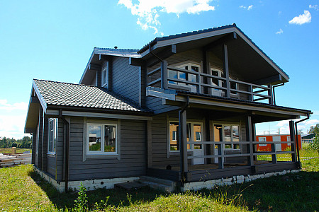 Дом шале из бруса в полтора этажа 12х12 с котельной Тана