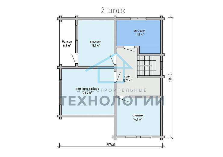 Двухэтажный дом из бруса 11х14 проект Загляда