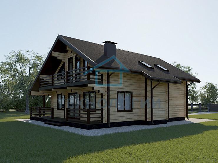 Дом шале из бруса в полтора этажа 9х11 с террасой Орислав