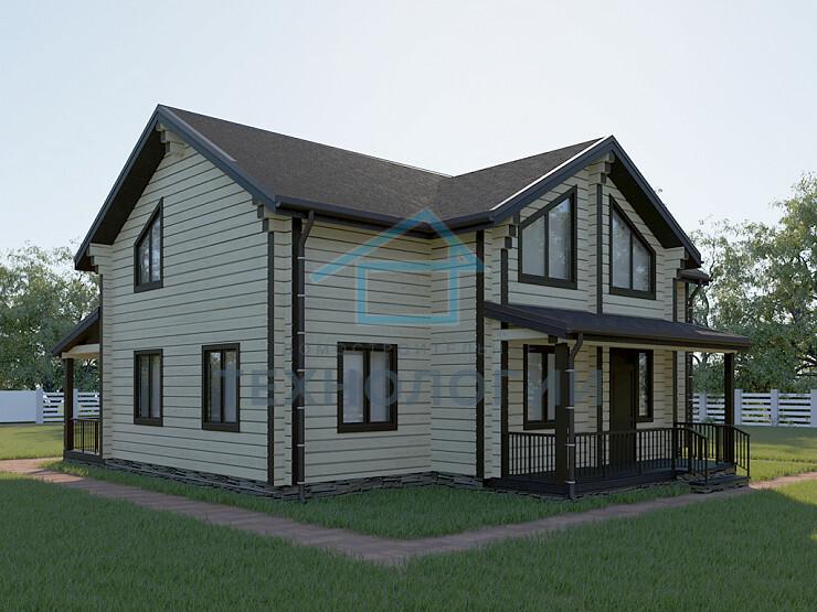 Дом шале из бруса в 1,5 этажа 9х12 с террасой Санда