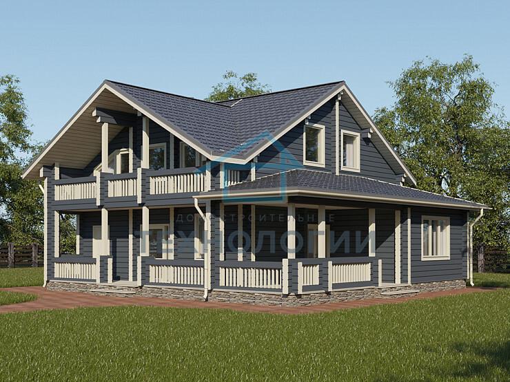 Дом шале из бруса в полтора этажа 12х12 с котельной Тана