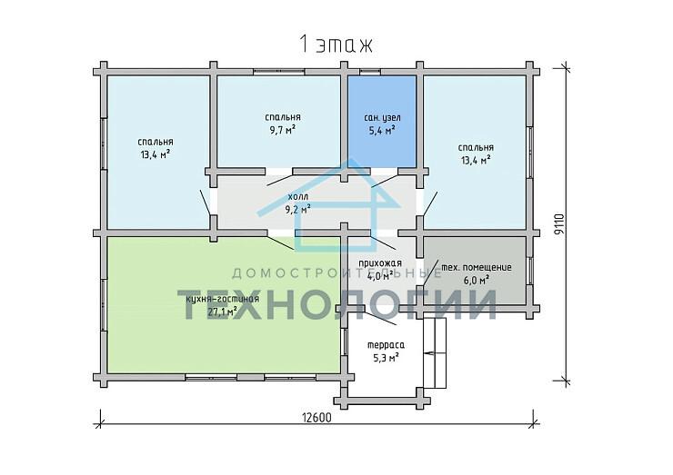 Одноэтажный дом из бруса 9х12 проект Зиновья