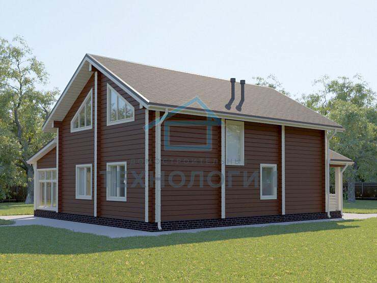 Полутораэтажный дом шале из бруса 11х12 с террасой Собина