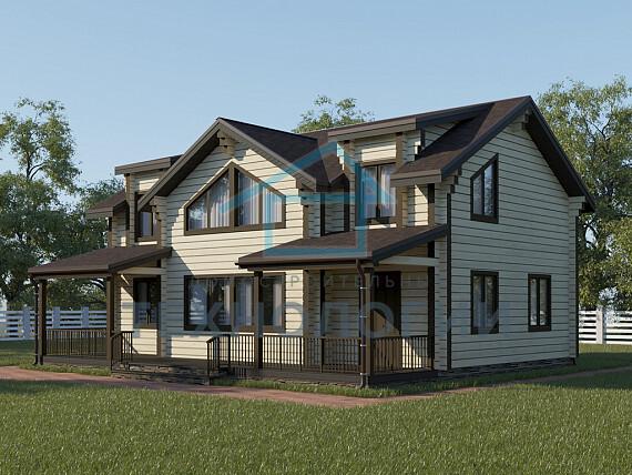 Дом шале из бруса в 1,5 этажа 9х12 с террасой Санда