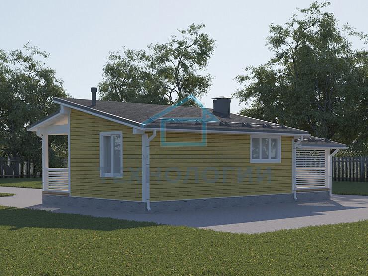 Современный одноэтажный дом из бруса 5х8 с террасой Агидель