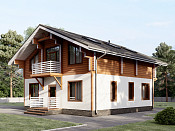 Двухэтажный дом из бруса и кирпича 10х10 проект Дена