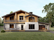 Двухэтажный дом из бруса и кирпича 15х19 проект Душка