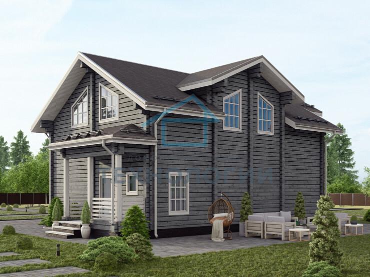 Скандинавский двухэтажный дом из бруса 12х16 с террасой Воин