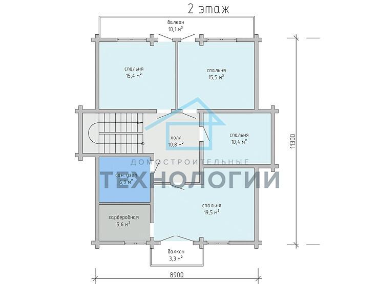 Дом шале из бруса в полтора этажа 9х11 с террасой Орислав