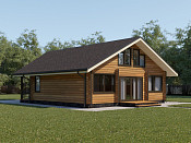 Дом шале из бруса в полтора этажа 10х11 с террасой Вея