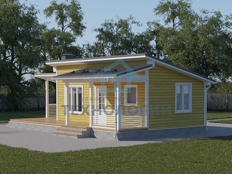 Современный одноэтажный дом из бруса 5х8 с террасой Агидель