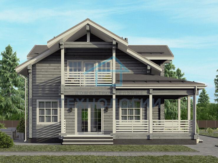 Скандинавский двухэтажный дом из бруса 12х16 с террасой Воин