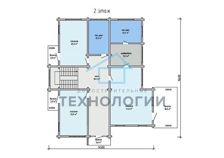 Двухэтажный дом из бруса 14х16 проект Елица
