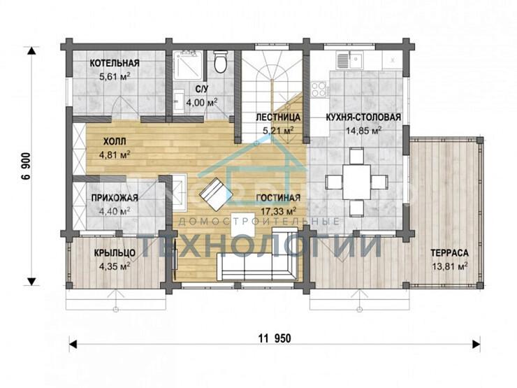 Полутораэтажный дом из бруса 7х12 Будигорск