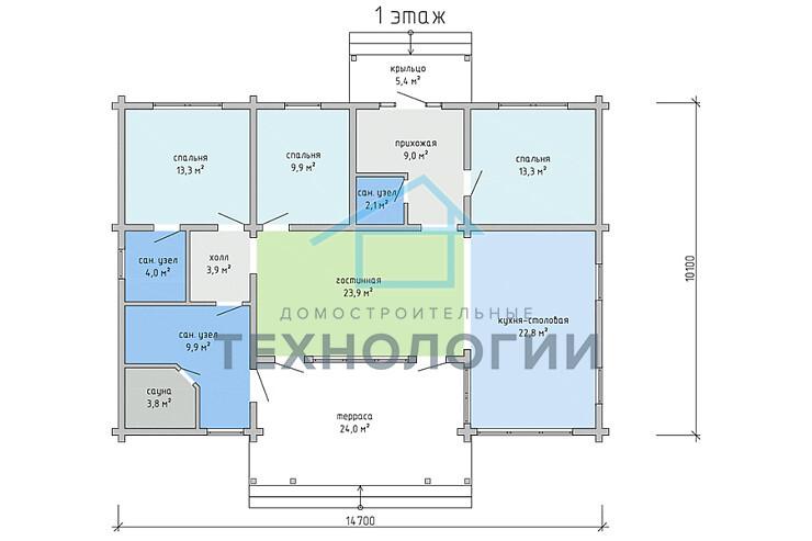 Скандинавский одноэтажный дом из бруса 10х15 с террасой Бана