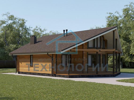 Дом шале из бруса в полтора этажа 10х11 с террасой Вея