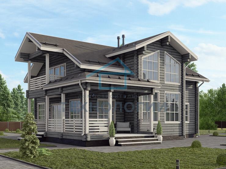 Скандинавский двухэтажный дом из бруса 12х16 с террасой Воин