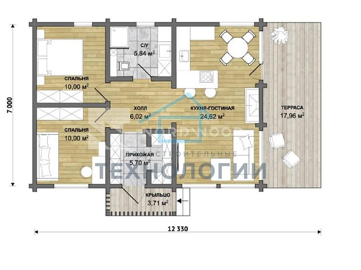 Одноэтажный дом из бруса 7х12 Ратко