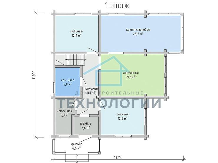 Полутораэтажный дом шале из бруса 11х12 с террасой Собина