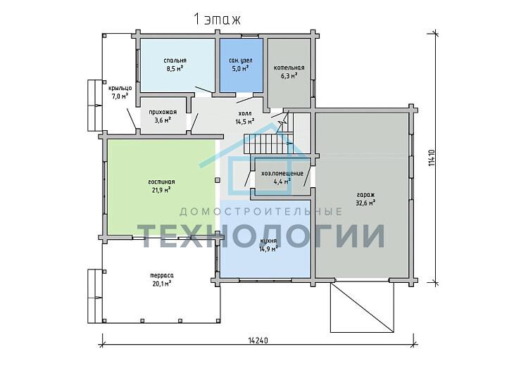 Двухэтажный дом из бруса 11х14 проект Загляда