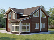 Полутораэтажный дом шале из бруса 11х12 с террасой Собина