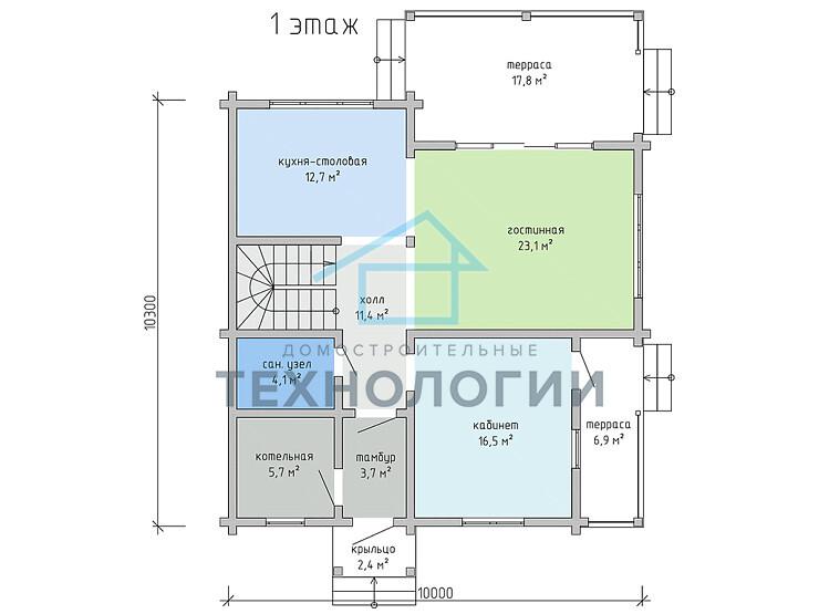 Дом шале из бруса полутораэтажный 10х10 с котельной Владияр
