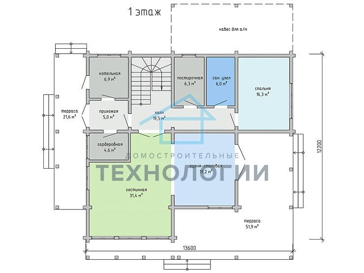 Дом шале из бруса в 1,5 этажа 12х14 с котельной Ванда