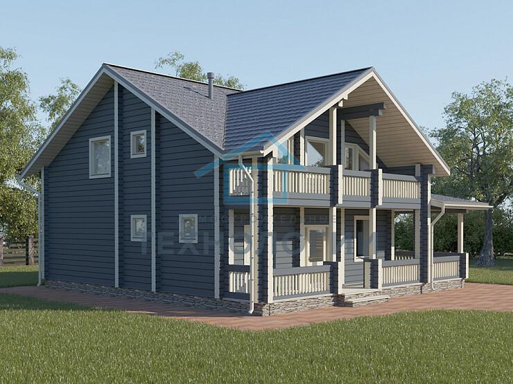 Дом шале из бруса в полтора этажа 12х12 с котельной Тана