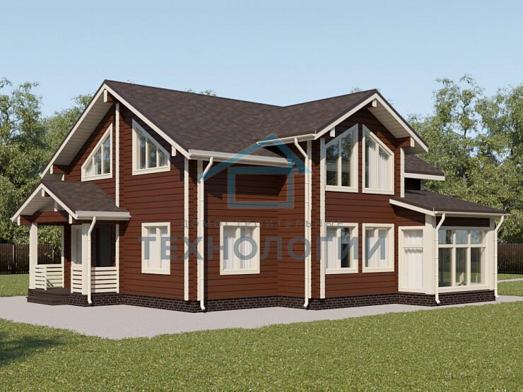 Полутораэтажный дом шале из бруса 11х12 с террасой Собина