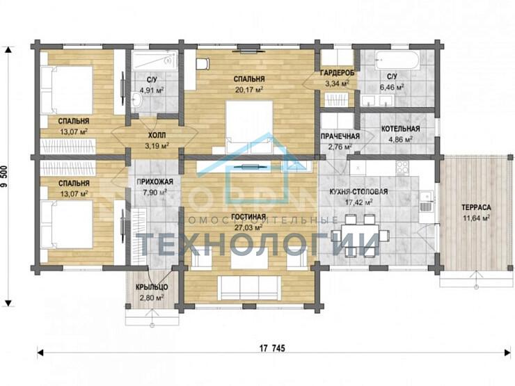 Одноэтажный дом из бруса 9х18 Осьмой