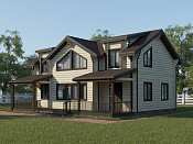 Дом шале из бруса в 1,5 этажа 9х12 с террасой Санда