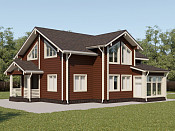 Полутораэтажный дом шале из бруса 11х12 с террасой Собина