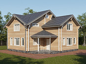 Дом шале из бруса в 1,5 этажа 11х11 с террасой Сения