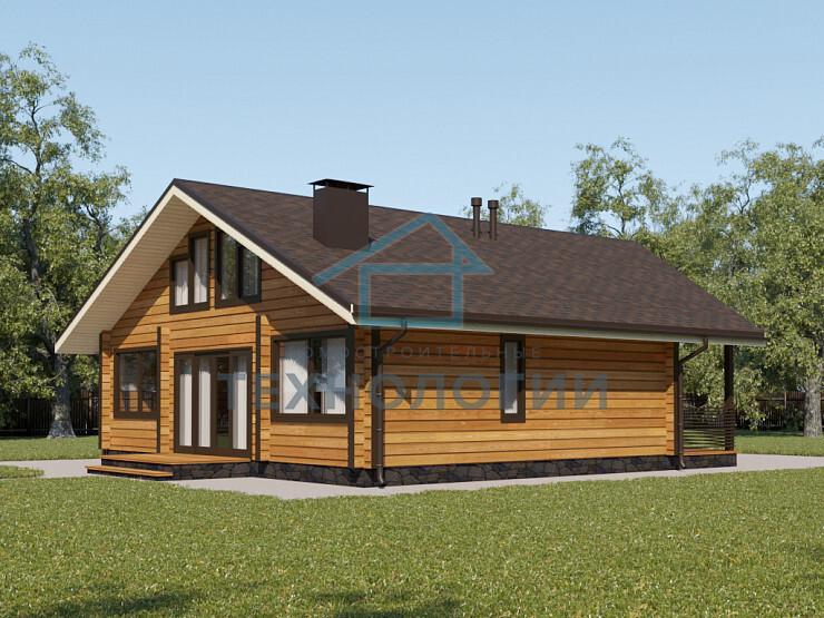 Дом шале из бруса в полтора этажа 10х11 с террасой Вея