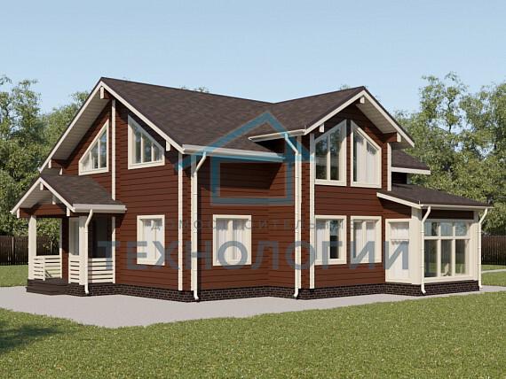 Полутораэтажный дом шале из бруса 11х12 с террасой Собина