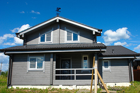 Скандинавский одноэтажный дом из бруса 10х20 с террасой Франа