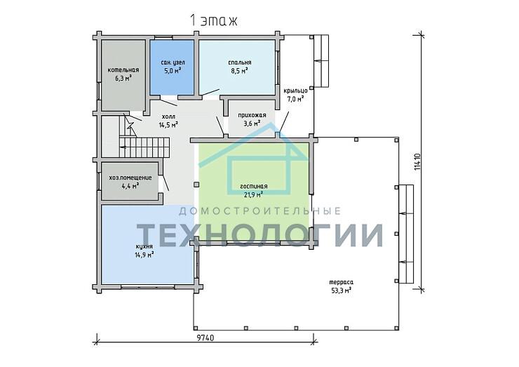Двухэтажный дом из бруса 9х11 проект Зарена