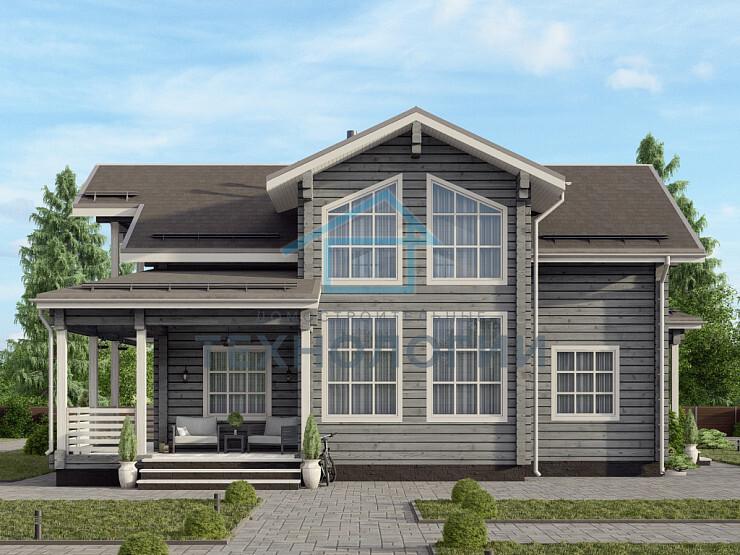 Скандинавский двухэтажный дом из бруса 12х16 с террасой Воин