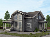 Скандинавский двухэтажный дом из бруса 12х16 с террасой Воин