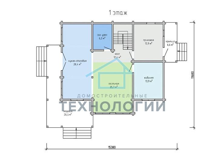 Скандинавский двухэтажный дом из бруса 12х16 с террасой Воин