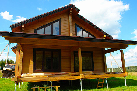 Дом шале из бруса с сауной полутораэтажный 10х11 Мира