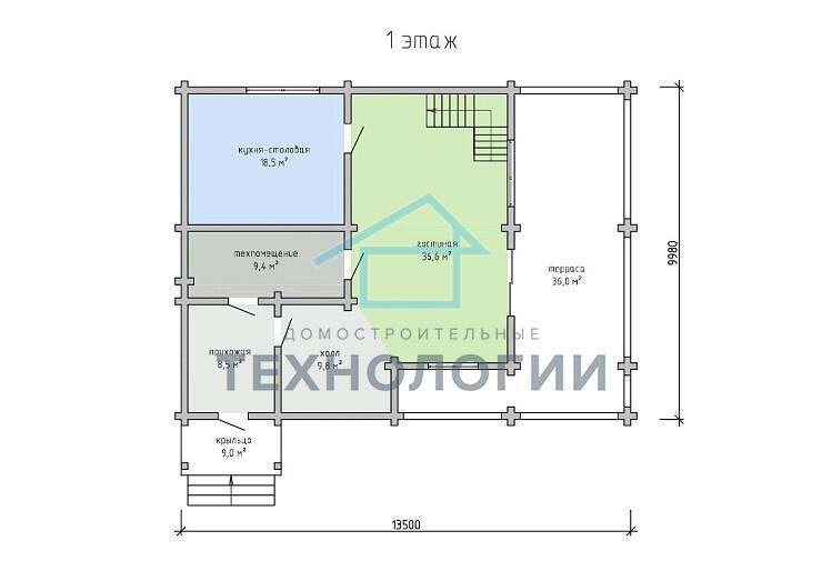 Дом шале из бруса в полтора этажа 1х10 с террасой Миродар