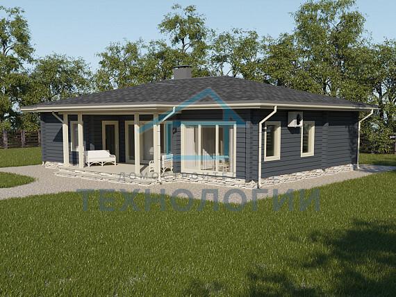 Скандинавский одноэтажный дом из бруса 10х15 с террасой Бана