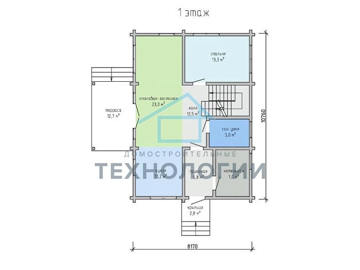 Скандинавский двухэтажный дом из бруса 8х11 с котельной Милад