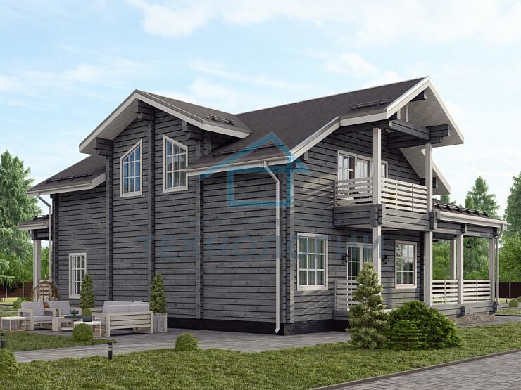 Скандинавский двухэтажный дом из бруса 12х16 с террасой Воин